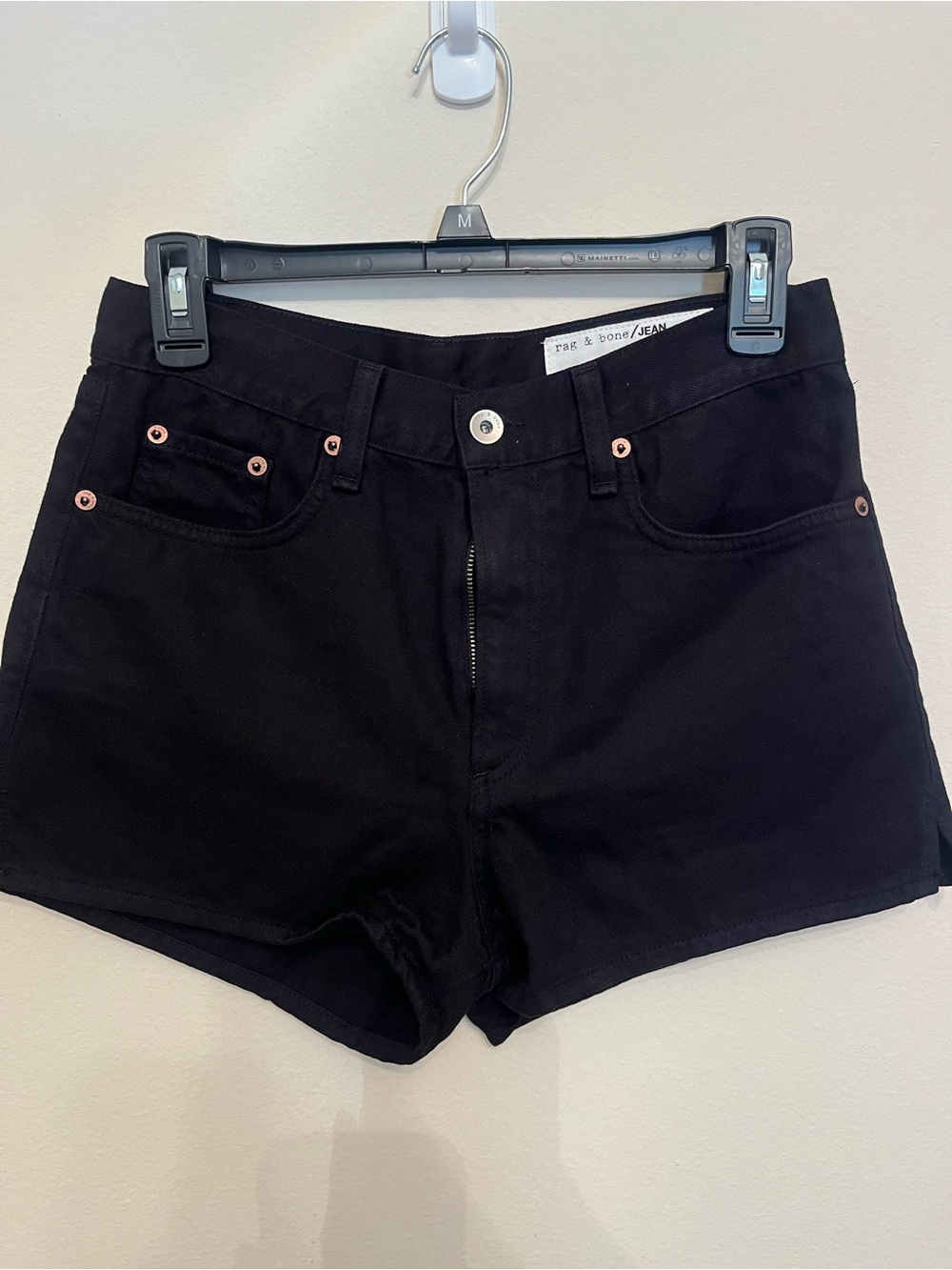 rag & bone Black High-Rise Jean Shorts with Copper Rivets